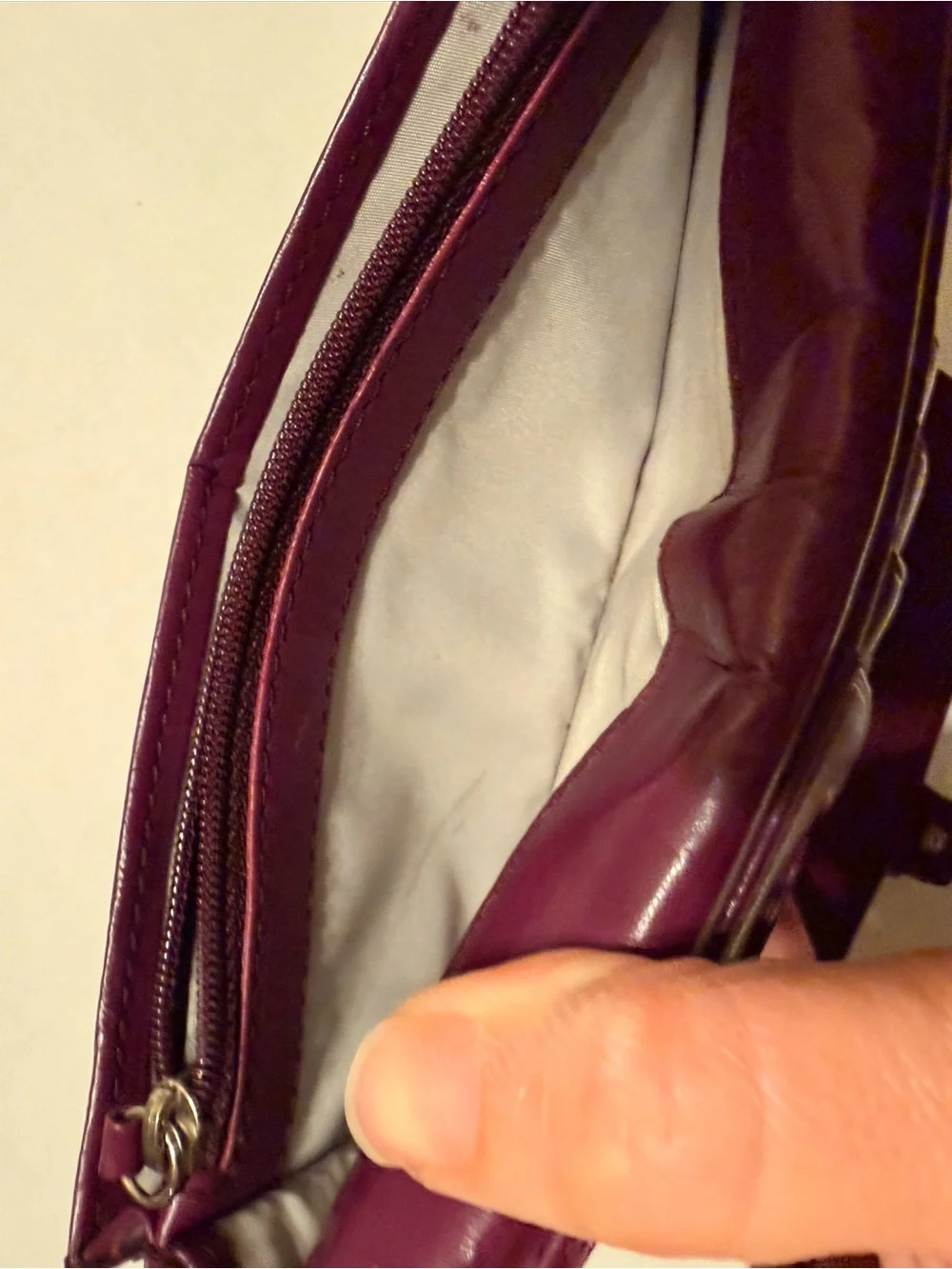 Glossy Plum Leather Clutch Wallet - coach